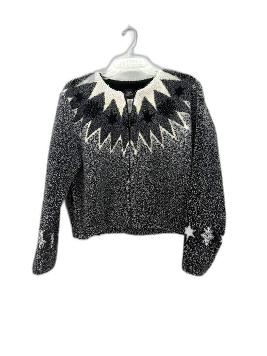 Early Winters Jackets & Blazers - Cozy Winters Vintage Star Yoke Plush Zip Cardigan - Black & White